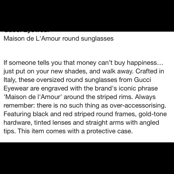 UNISEX GUCCI MAISON DEL’ AMOUR ROUND BLACK AND RED STRIPES SUNGLASSES - Picture 13 of 16